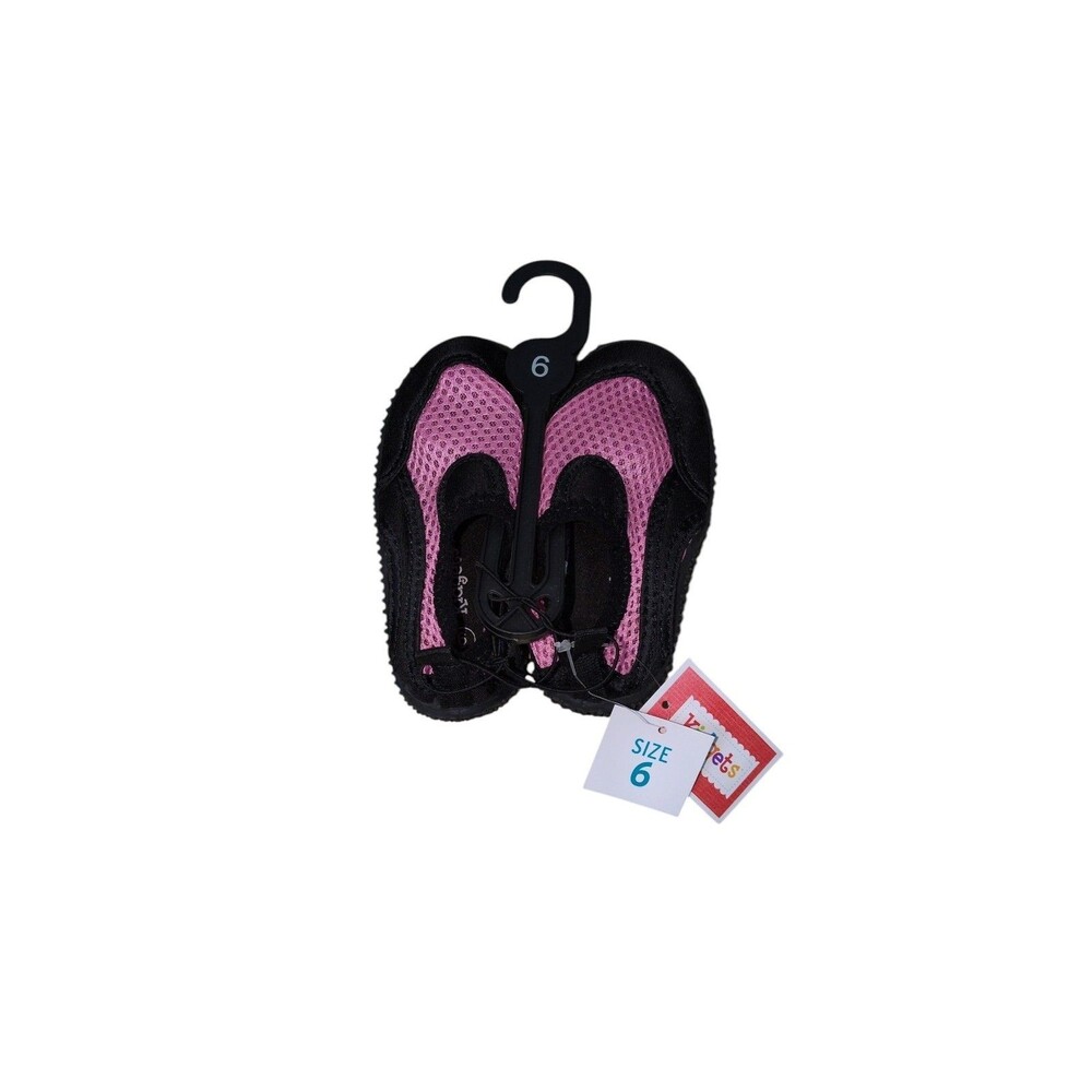 Kidgets Water Shoes 6 Toddler's Pink Black Mesh Slip On Aqua Shoes Grippy Bottom